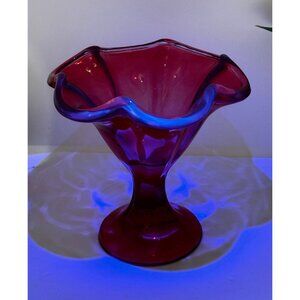 Red Glow Glass Ruffled Edge Dish